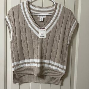 Beige Cable Knit Sweater Vest